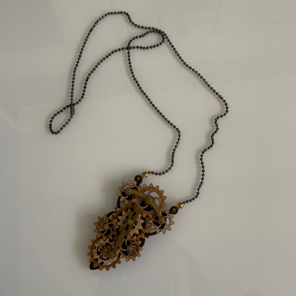 Wood steampunk pendant